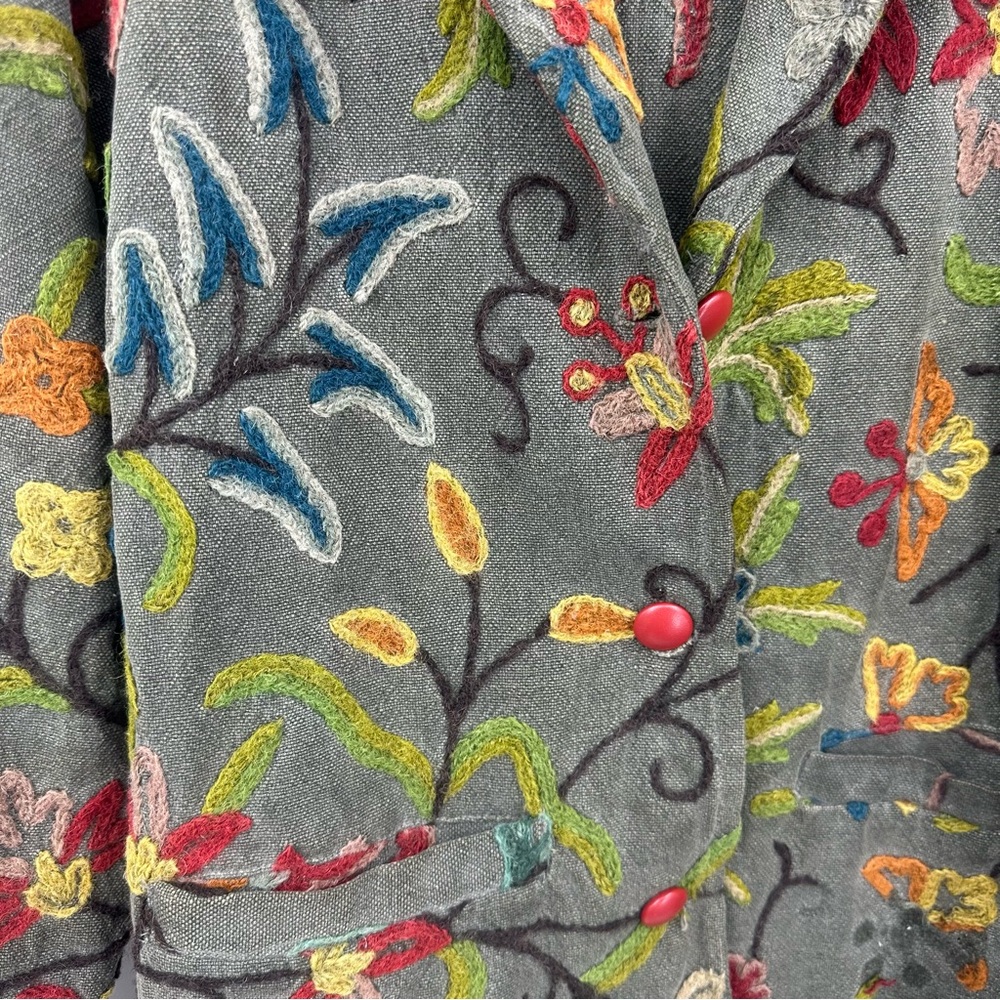 Citron Embroidered Floral Blazer Jacket Long Line Colorful Womens Medium V596 - Picture 2 of 9